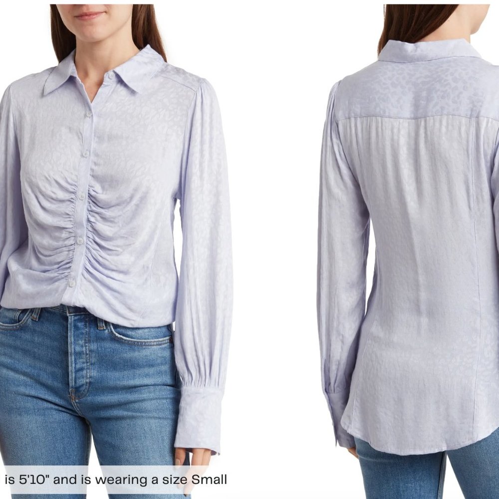 Free People Bianca Ruched Button-Up Shirt - size M